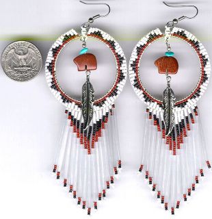Navajo Beaded Dangle Earrings 52 Spirit Bear Native American Jewelry