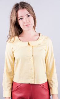LISA ROSS Vtg 50s.60s SCALLOPED COLLAR YELLOW CROPPED BLOUSE/TOP XS/S