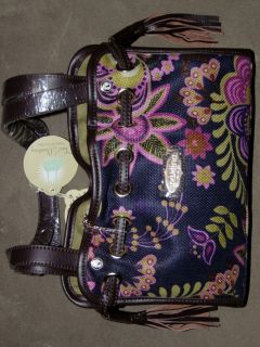 Spartina 449 Tassel Drawstring Linen Leather Handbag Blue and Pink
