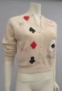 Vintage 50s 60s Dalton Cashmere Cardigan Sweater Playing Cards Bridge