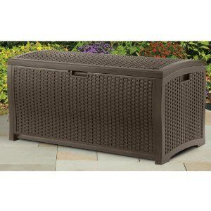 Suncast Wicker Resin Garden Patio Storage Deck Box 73 Gallon Capacity