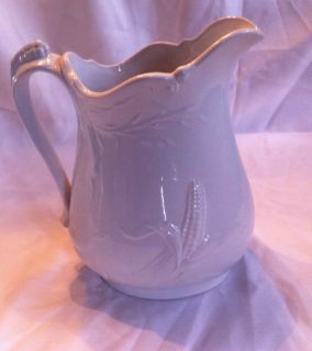 Davenport 19th Century White Ironstone Pitcher Corn and Oats Shapr