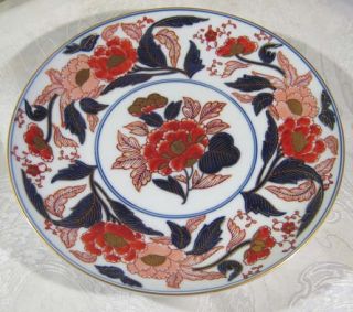  painted floral decor in blue and iron red on a white background