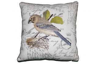  EMBROIDERED & PRINTED BIRD DESIGN DECORATIVE THROW PILLOW  18 SQUARE