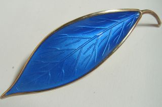 David Anderson Norway Blue Enamel Sterling Leaf Pin 2 5 8ths