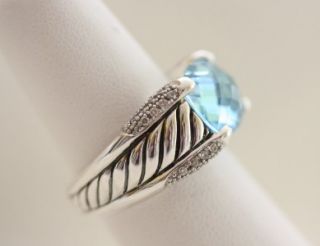 David Yurman Sterling Silver Blue Topaz & Diamond Sculpted Ring