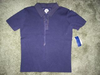 David N Sport Navy Blue Tie Front Shirt Top NWT S
