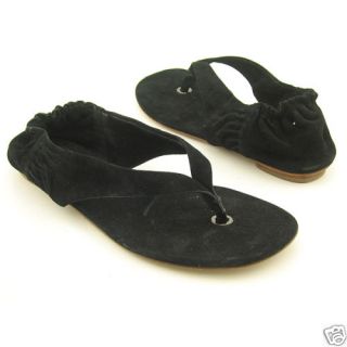 265 Delman Serena Black Suede Flat Sandal Shoes 9 New
