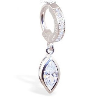 Silver Jeweled TummyToys Belly Ring with Dangling CZ 14 GA