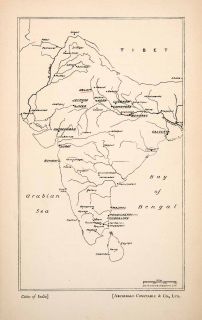  Wood Engraved Map India Delhi Calcutta Surat Bombay Lucknow Ajmer