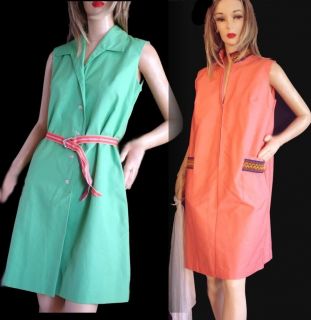 Vtg 60s Mod Cotton Sheath Day Dresses Sz M Dress Lot