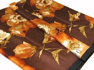 Oscar de La Renta Silk Scarf Floral 35 x 35 Brown
