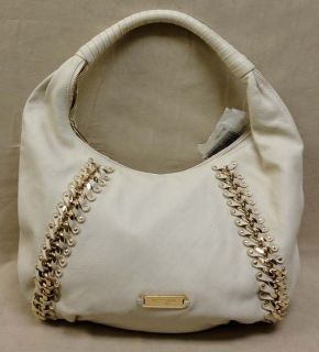 Auth Michael Kors Studded ID Chain LG Vanilla Leather Hobo Bag MSRP$