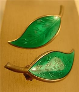 Vintage David Anderson Sterling Enamel Green Leaf Design Earrings Made