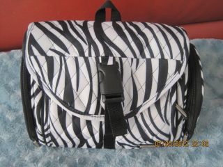 Travelon Zebra Design Cosmetic Travel Bag New w Otags White Black Aqua