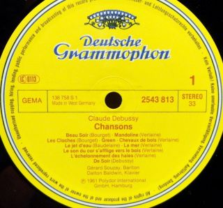 Debussy Chansons, Souzay, Baldwin, Deutsche Grammophon, West Germany