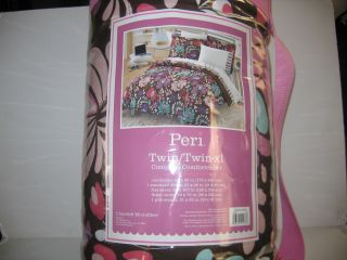 New Peri Deco Blossom Twin XL Comforter Sham Sheets Bed Set Brown Pink
