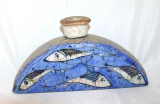 Antique Ceramic Armenian Oil Bottle Pitcher Fish 1930c