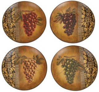 Set of 4 Decorative Plates Tuscan Wine Grapes Display