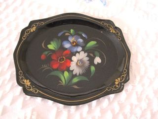 Vintage Hand Painted Blue, Red, White Floral Russian Toleware Tole