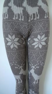 Snowflake & Deer Nordic Patterned Knit Leggings, Excellent Stretch, UK