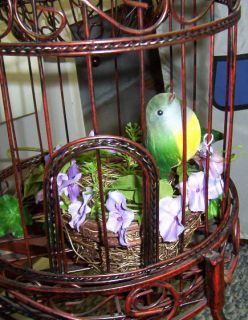  METAL DECORATIVE BIRD CAGE PLANTER ON METAL STAND WITH BIRD & NEST