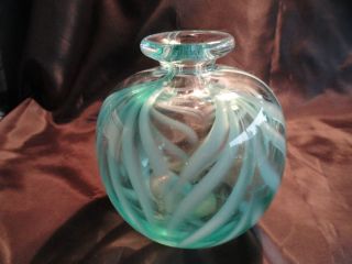 Signed DAVID R BOUTIN Studio Art Glass Swirl Vase Rainbow Glassworks