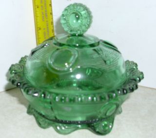 EAPG Dewey Green Flower Flange Covered Butter Dish 1898s Greentown In