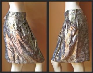  Gold Jacquard Silk Pleated Skirt w Side Pockets Sz 8 44 RP$475