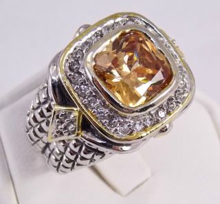 MX Designer Inspired Sterling Silver Diamonique Citrine Ring Size 7 75