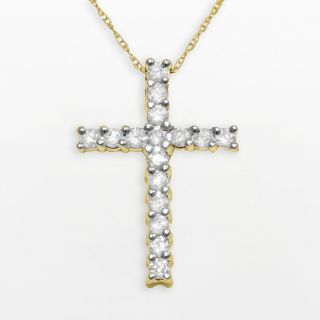  14K Yellow Gold Vintage 0.50Ctw Natural Diamond Cross Pendant Necklace