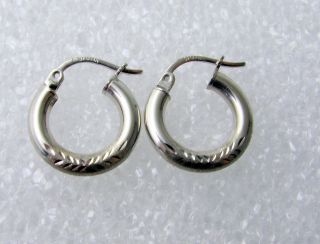 3mm 1 2 14k White Gold Diamond Cut Hoop Earrings