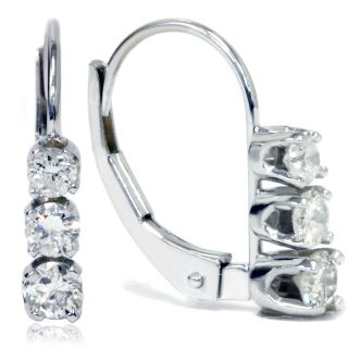 2ct 3 Stone Diamond Earrings 14k White Gold Past Present Future