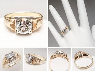 Antique Old European Cut Diamond Engagement Ring Solid 14k Gold Estate