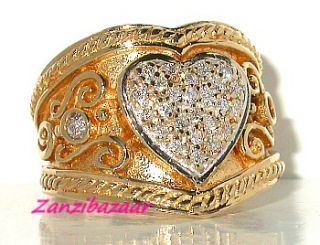 14k Yellow Gold Diamond Etruscan Heart Design Ring 10 33g