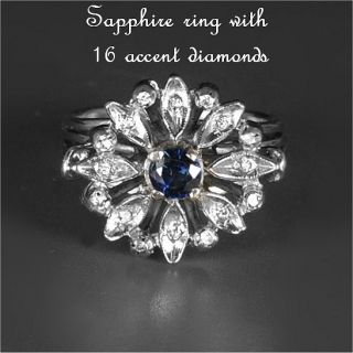 Stunning Estate Blue Sapphire and Diamond Ring Rings M F
