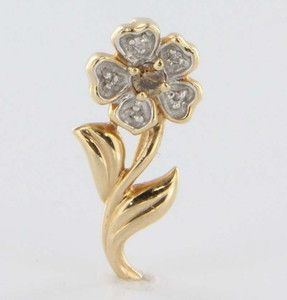 Vintage 14k Yellow Gold Diamond Flower Pendant Necklace Estate Jewelry