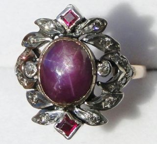 RARE 14k Star Ruby Diamond British India Antique Ring $1 Start No