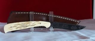 Jim Siska Scalpel w Fossil Handle Scales Delbert Ealy Damascus Knife