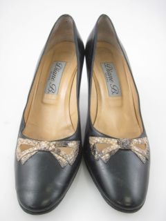 Diane B Black Leather Python Detail Heels Pumps Sz 9 5