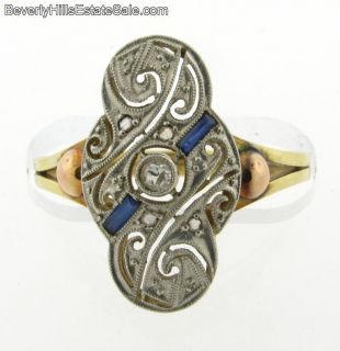 Platinum Diamonds Sapphires 18K Gold Art Deco Ring