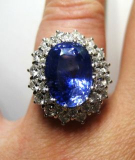  Blue Sapphire Diamond Ring Princess Diana Style 14k White