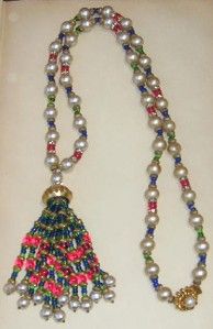Vtg DeLillo de Lillo Faux Pearls Glass Beads Tassel Pendant Necklace
