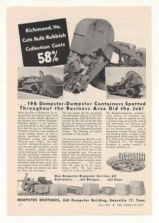 1950 Richmond VA Dempster Dumpster Garbage Truck Ad