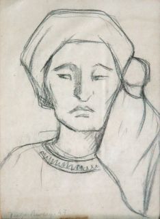Diego Rivera Graphite Drawing on Paper Mujer Con Rebozo 1947