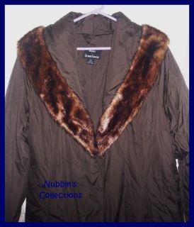 New 2X Brown Dennis Basso Water Resistant Coat w Fur