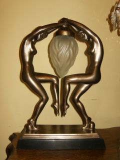 Vintage Retro Art Deco Twin Naked Ladys Statue Sculpture Lamp Needs