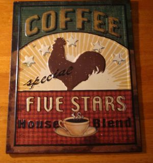 Red Rooster Coffee Cafe Shop Country Kitchen Decor Embossed Wall