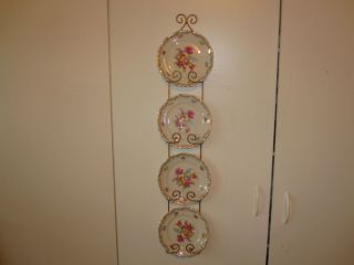 Decorative Metal Plate Rack and Four Bavarian Plates