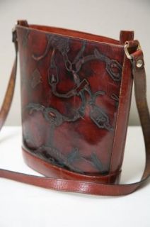 Dillards Italian Leather Western Style Tooled Purse Bag Tote Satchel